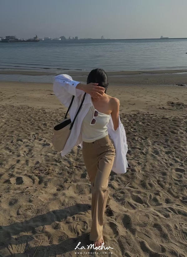斜單肩雙面穿螺紋背心